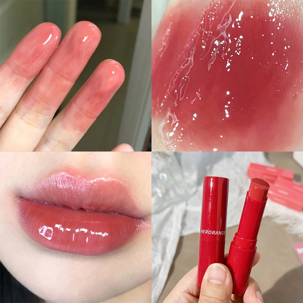 Lápiz labial de gelatina de cristal, bálsamo labial teñido, brillo de espejo, antigrietas, brillo de labios de melocotón y cereza, Cosméticos hidratantes para el cuidado de los labios