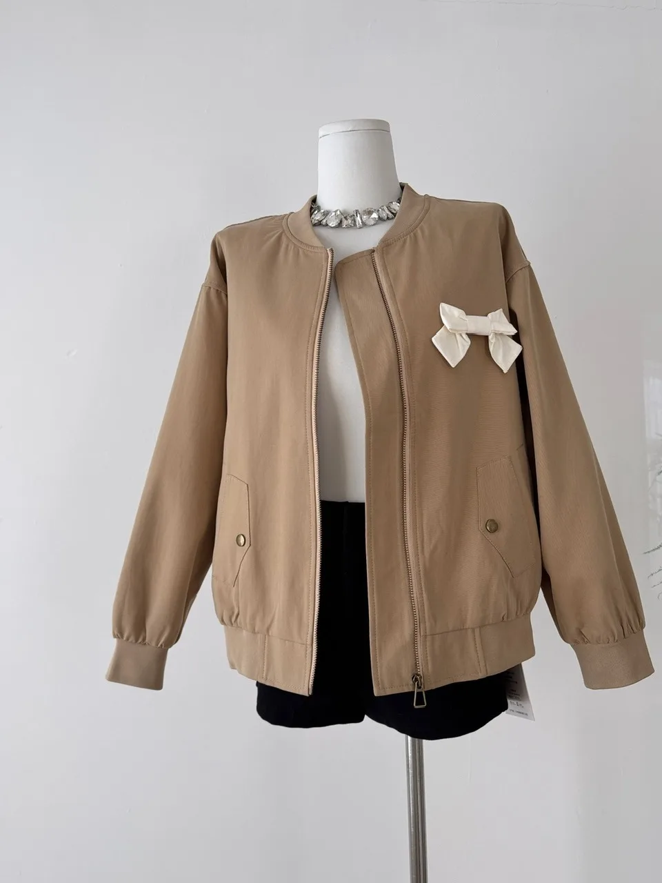 

Early Autumn Versatile ort Jaet Women's Knot Simple Sle Faionable Top Zipper Closure Other Material 00%