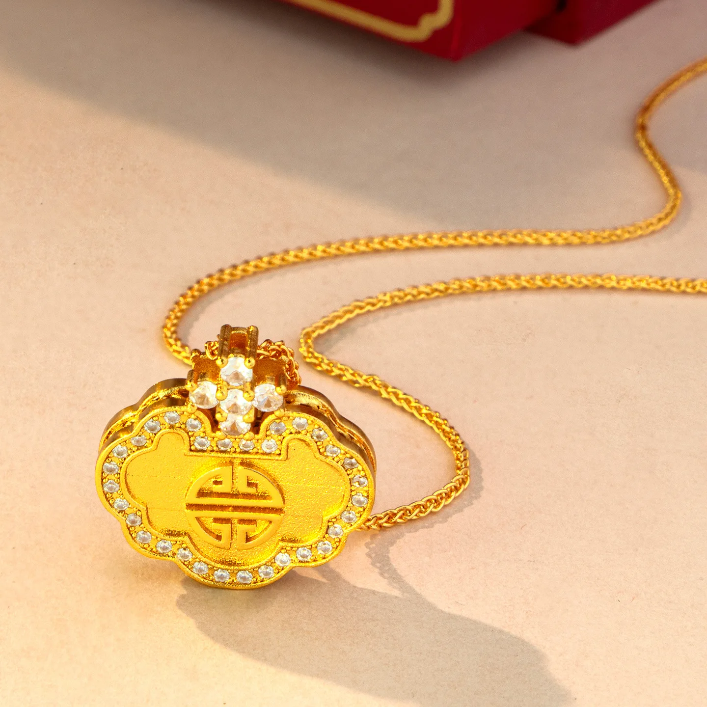 9999 24K real gold diamond Ruyi Fu lock pendant for women Chinese style light luxury clavicle chain jewelry