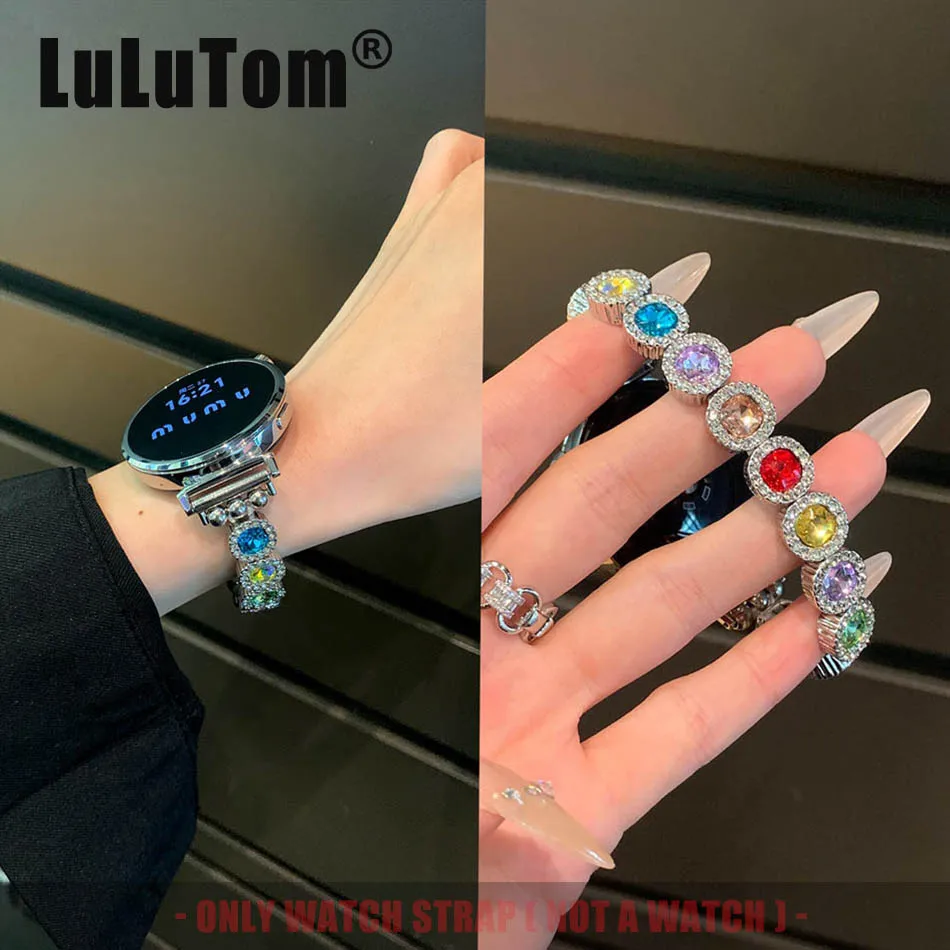 

Роскошный ремешок для часов с цирконием для Samsung Galaxy Watch 8 Ultra 2 7 6 5 4 44/40 мм Huawei GT 5 4 3 Pro 46/41 мм, ремешок 18/20/22 мм, браслет