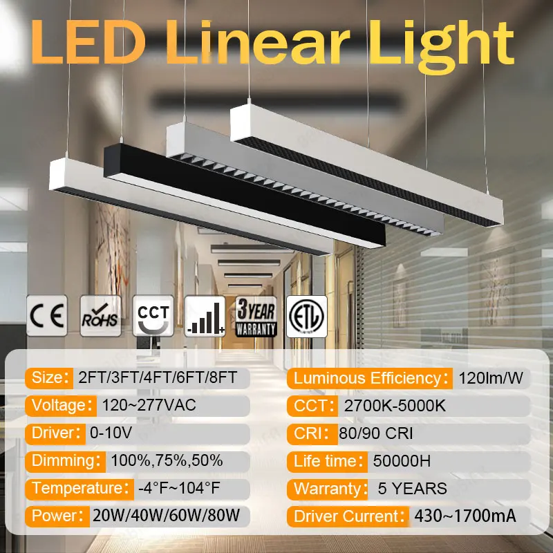 Modern 3CCT LED Square Linear Lamp Aluminum Snooker Pool Billiard Table Lights for Office Workshop Shadowless Linear Light