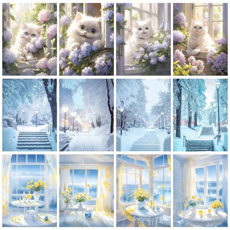 RUOPOTY Painting By Numbers Cute White Cat Oil Picture Drawing Coloring Handmade Gift For Adults DIY Canvas Paint Decor For Home