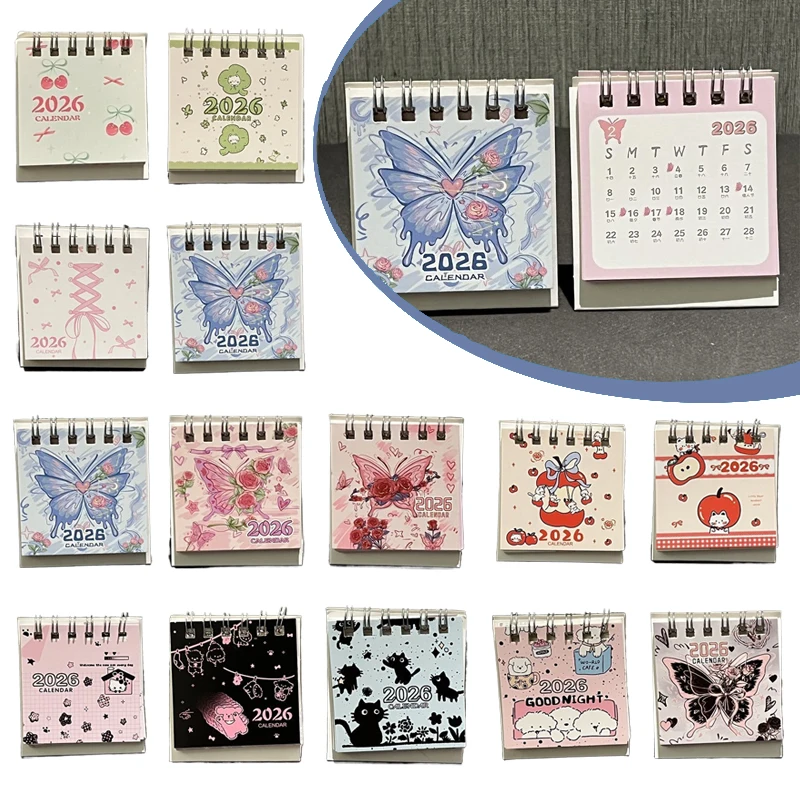 2026 Mini Desk Calendars Cute Butterfly Horse Design Paper Monthly Planner Daily Office & Personal Planning Cute Desk Decor