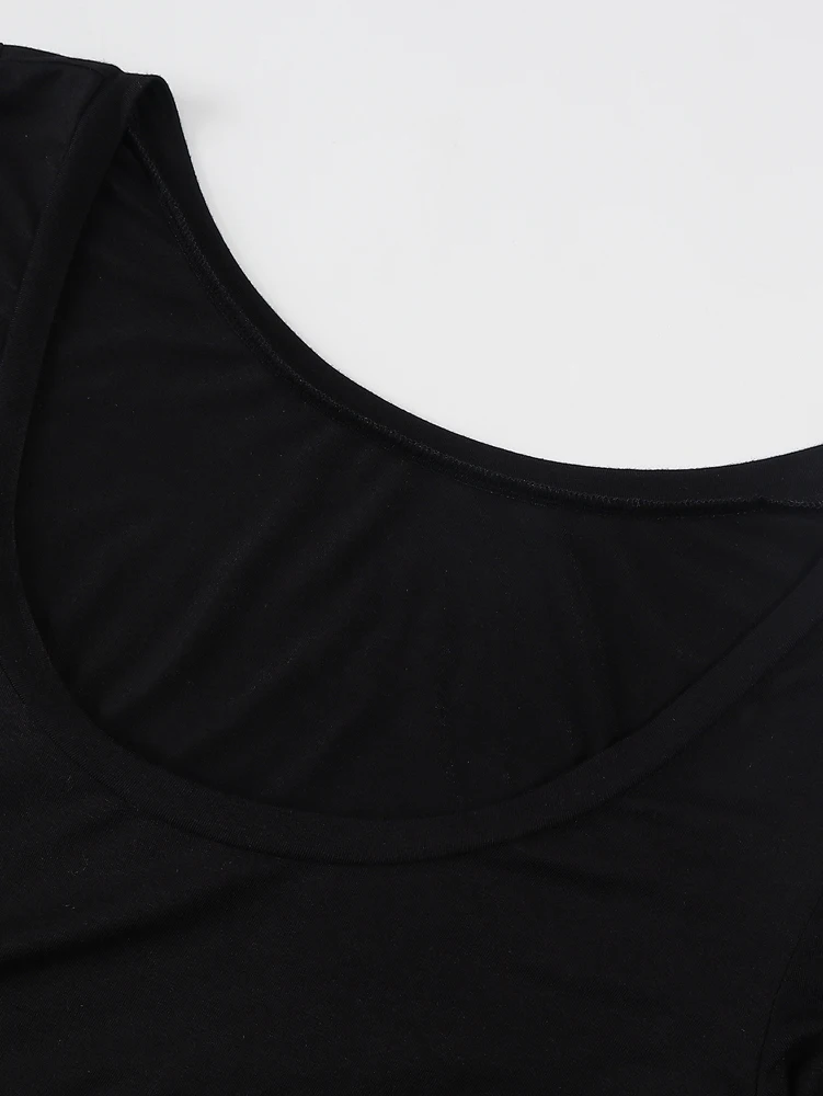 القادمون الجدد في الخريف: بذلة نسائية سوداء بأكمام طويلة ورقبة مربعة كاجوال بأكمام طويلة مريحة واسعة الساق