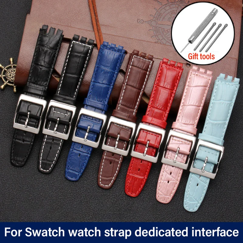 cowhide watch strap For SWATCH YCS YAS YGS IRONY Soft leather watchband 17mm 19mm men\'s women\'s bracelet band Black brown blue