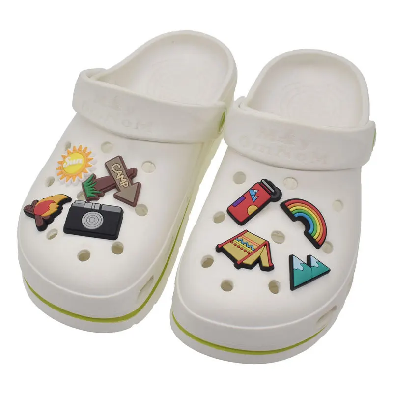 Camping Schuh Charms Zubehör PVC Sun Temp Mountain Kamera Regenbogen Schuh dekoration für Armband Clog Zubehör Unisex DIY