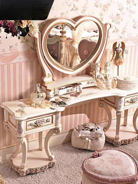 European dressing table carved with solid wood mirror makeup table French court princess room girl bedroom makeup table AliExpress