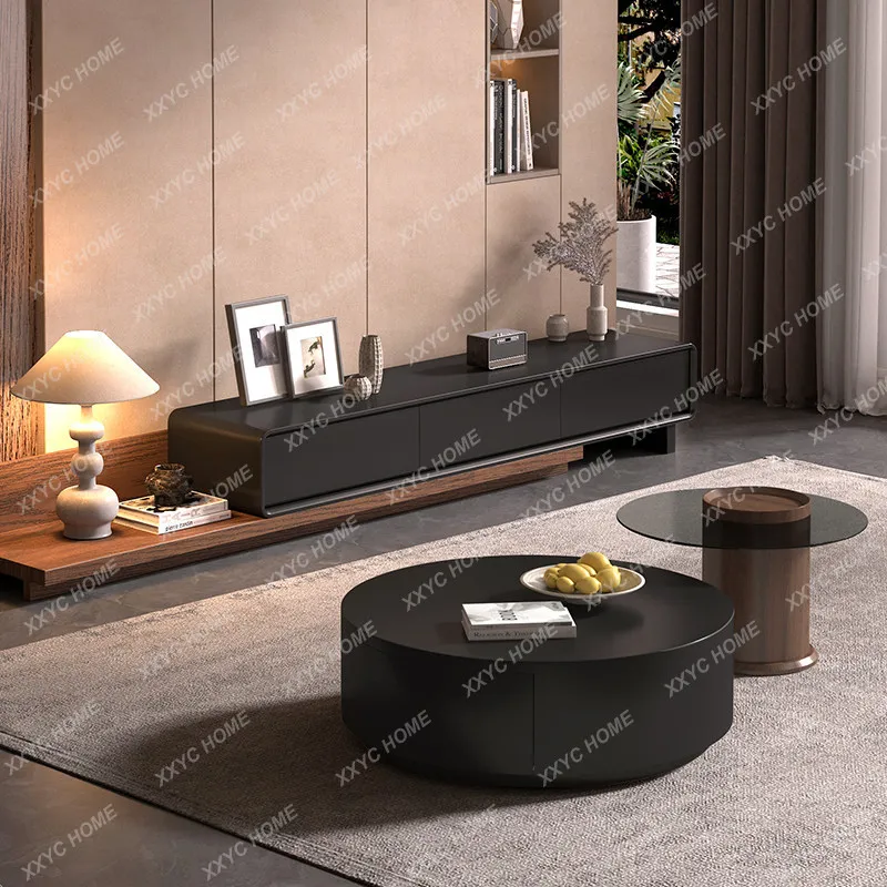 Medieval TV cabinet coffee table combination simple modern light luxury small apartment telescopic TV cabinet living room home