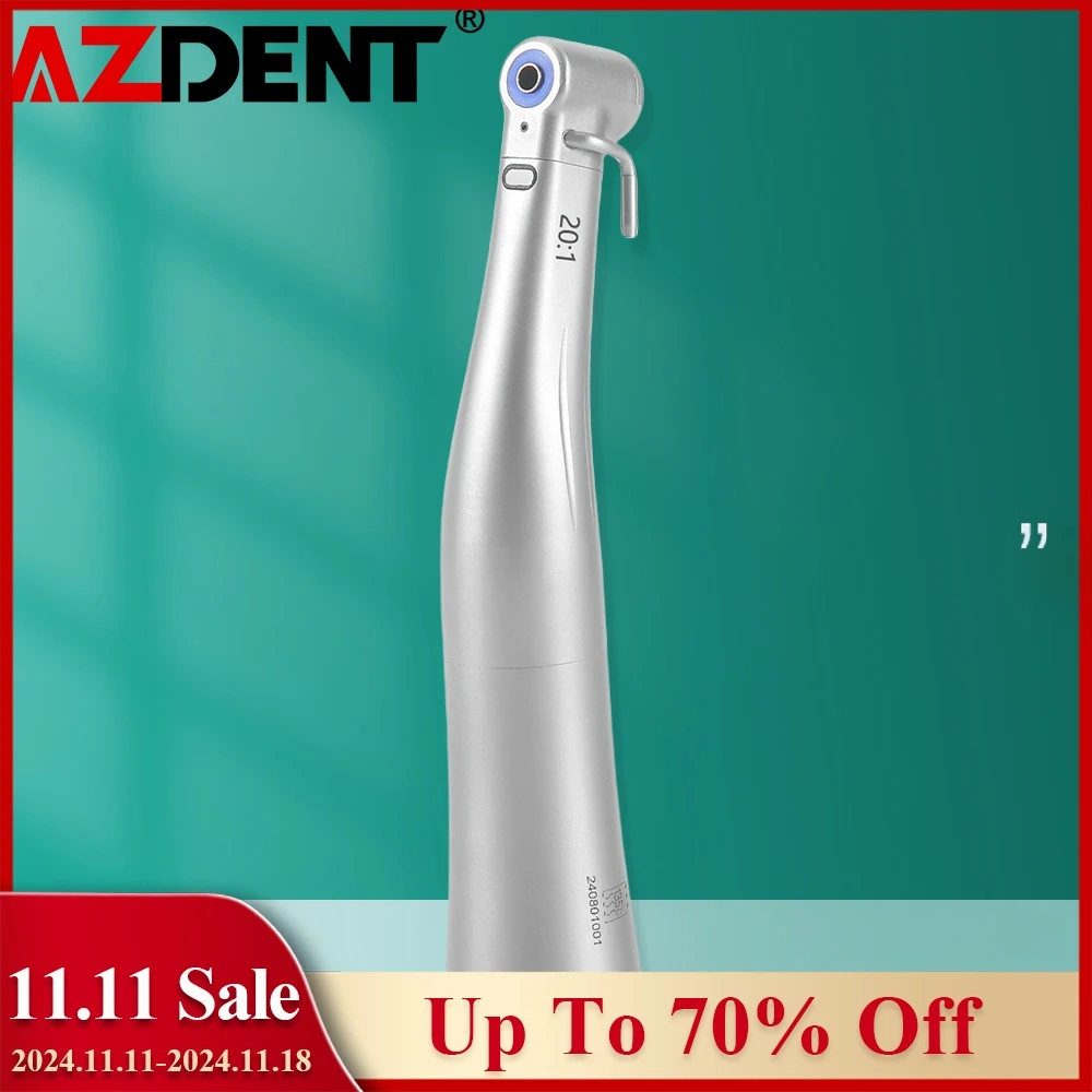 Azdent Dental 20:1 LED Low Speed Handpiece Fiber Optic Implant Reduction Contra Angle Push Putton Dentistry Instruments