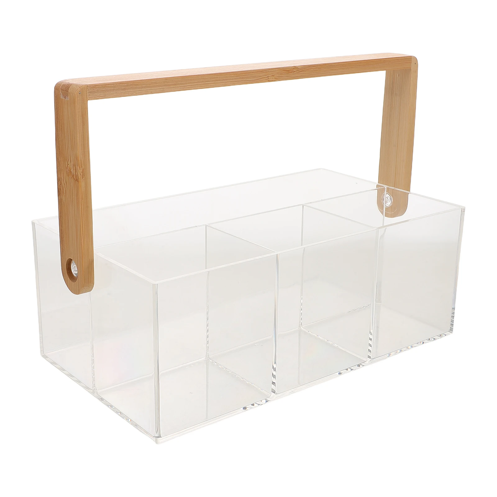 

Cutlery Storage Box Transparent Acrylic Kitchen Utensil Holder Bamboo Handle Organizer for Picnic Party Restaurant Clear Plastic