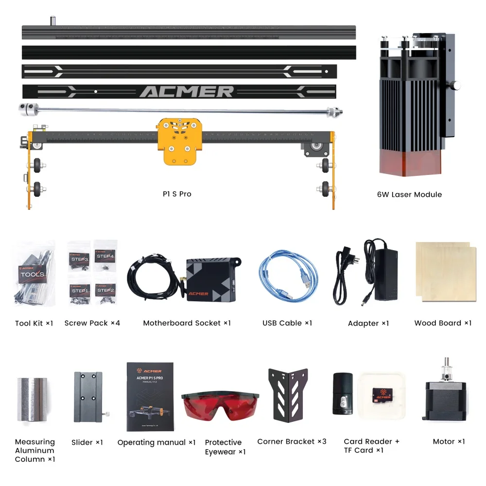 Máquina de grabado láser ACMER P1 S Pro 6W con tablero de panal, máquina cortadora de grabado acrílico láser ultrafino, área de 380x370mm