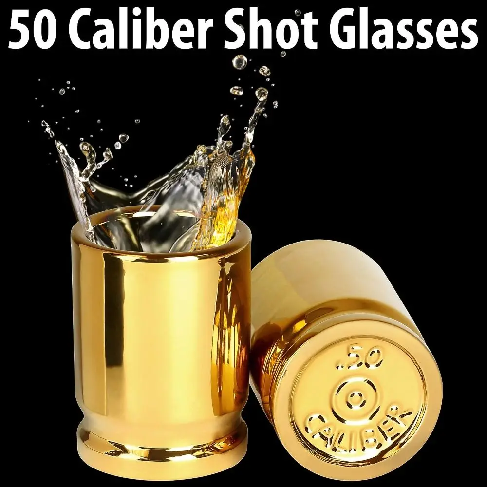 Caliber Gourmet 50 Caliber Shot Glass Golden Whiskey Wine Glass For Bar Party Beer Mug