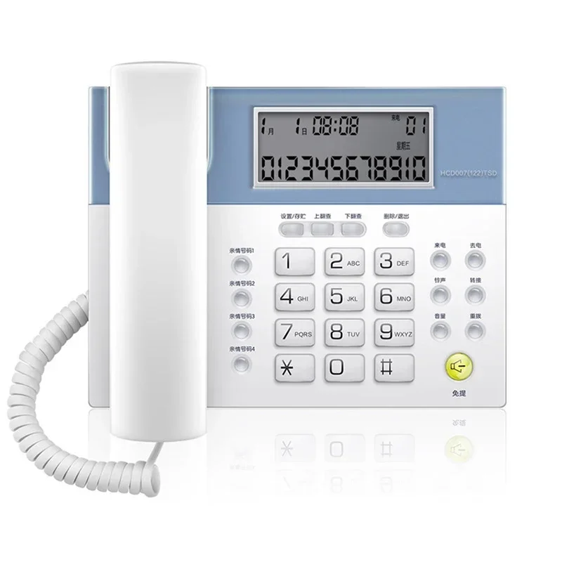 Corded Telephone, Wired Landline Phone with Large LCD Screen, 8 Ringtones, Speakerphone, for Office, Home, White, Gray Blue