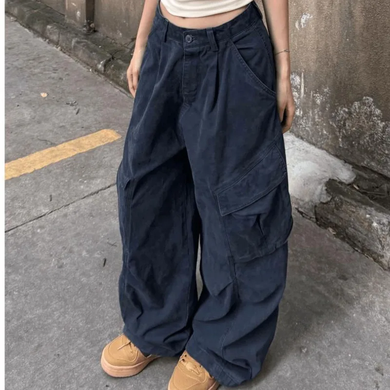 QWEEK America Retro Baggy Cargo Pants Y2k Harajuku Vintage Oversize Streetwear Pocket Trousers Korean Style Wide Leg Pantalones