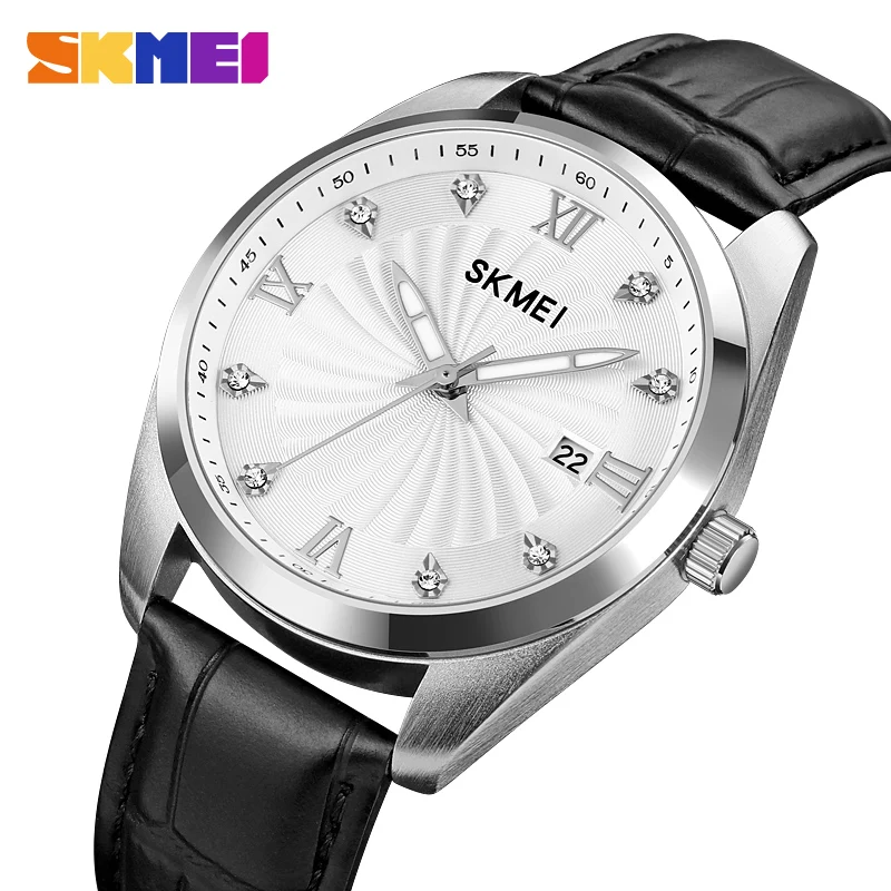 

SKMEI Luxury Original Brand Mens Watches Business Leather Strap Quartz Wrist Watch with Date Simple Dial Fashion Clock for Gift