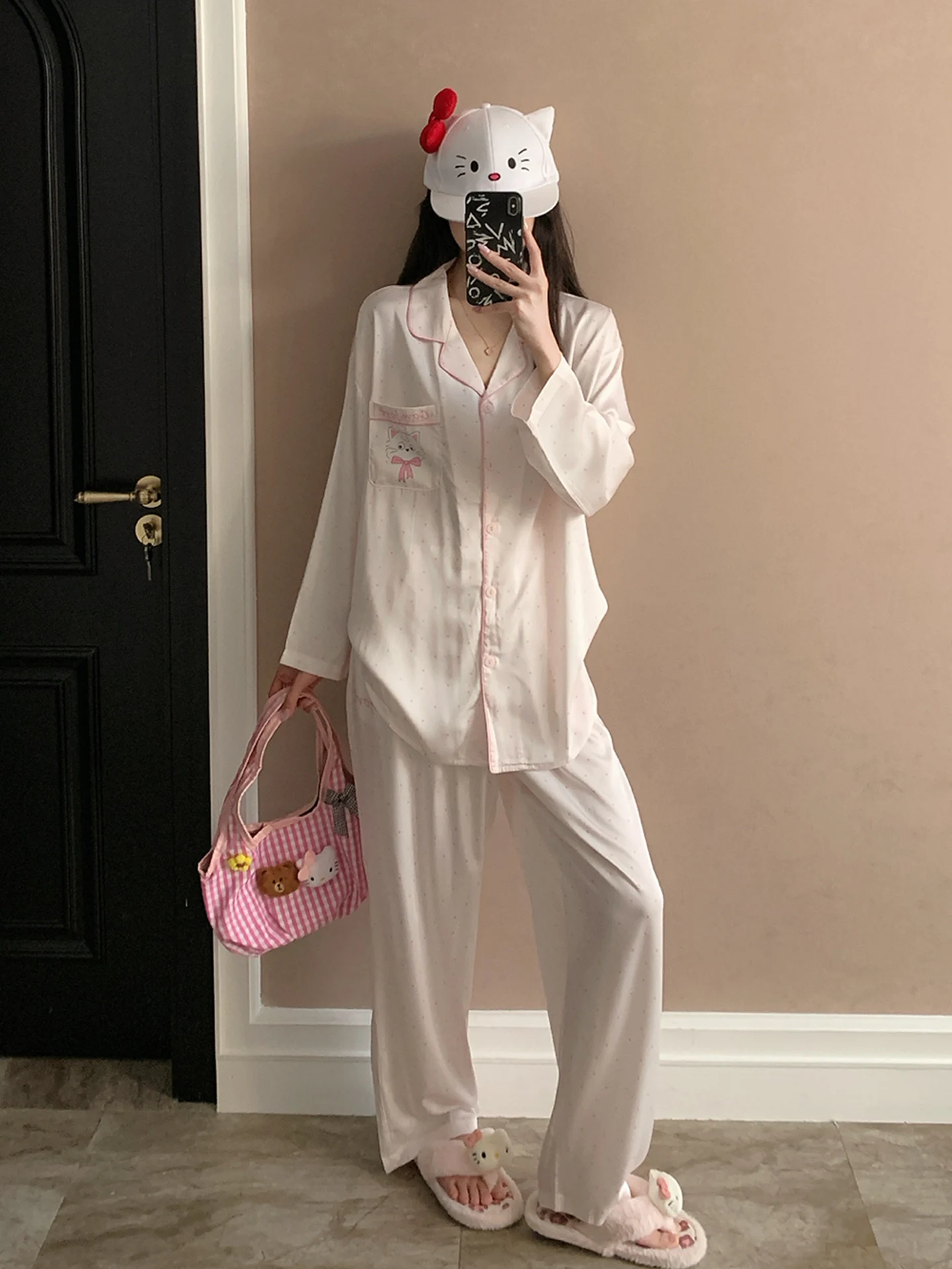women's-sleepwear-long-sleeve-ice-silk-home-clothes-set-large-size-open-cardigan-outerwear-suitable-for-autumn-and-spring