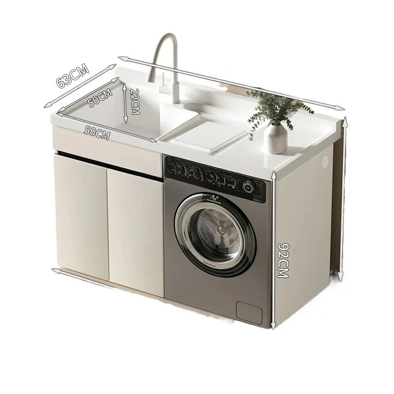TTCream Style White Honeycomb Aluminum Washing Machine Cabinet Combination Drum Companion Laundry Tub With Washboard