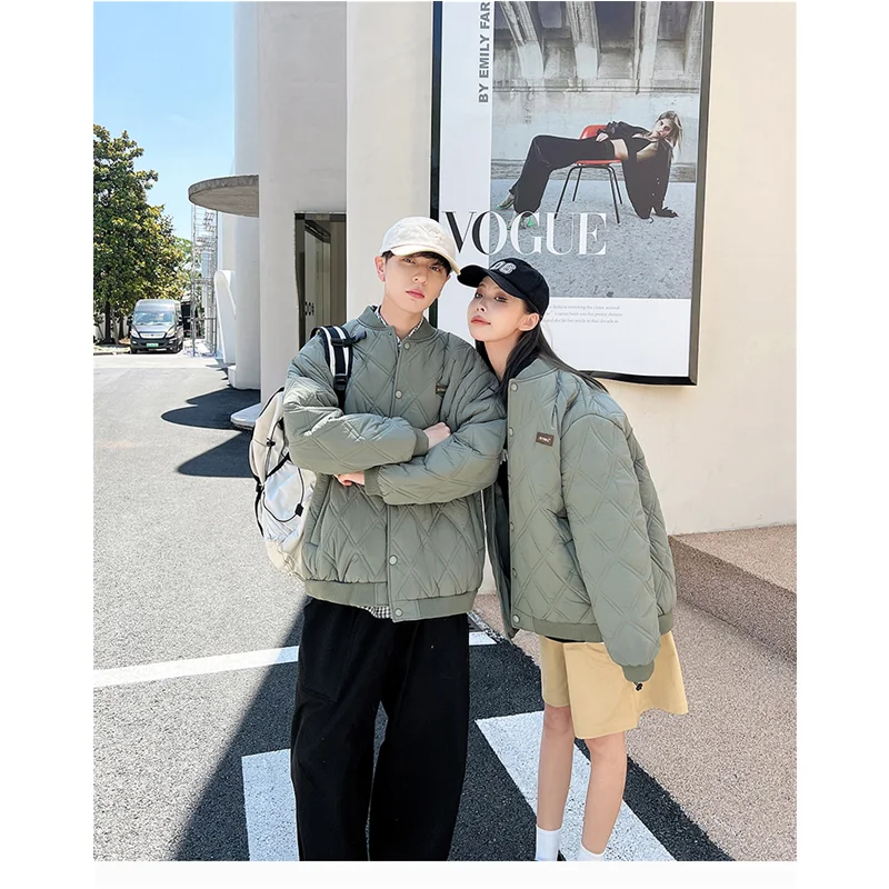 Winter Diamond-shaped Couple Down Jacket Fashion Loose Jacket Down Jacket Thick and Thin and Warm Oversize Cotton Jacket Jacket