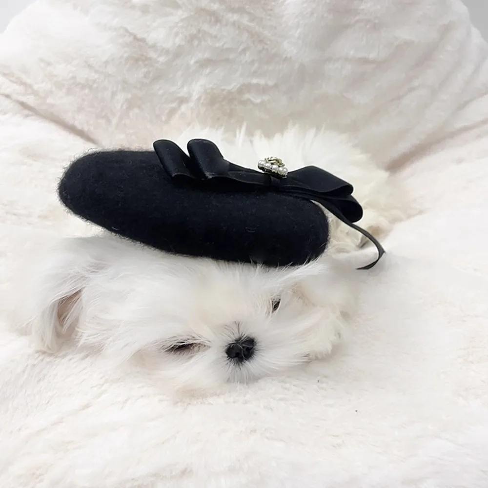 

Solid Gray Color Warm Fluffy Woolen Windproof Cute Ball Knitted Dog Hat Pet Headgear