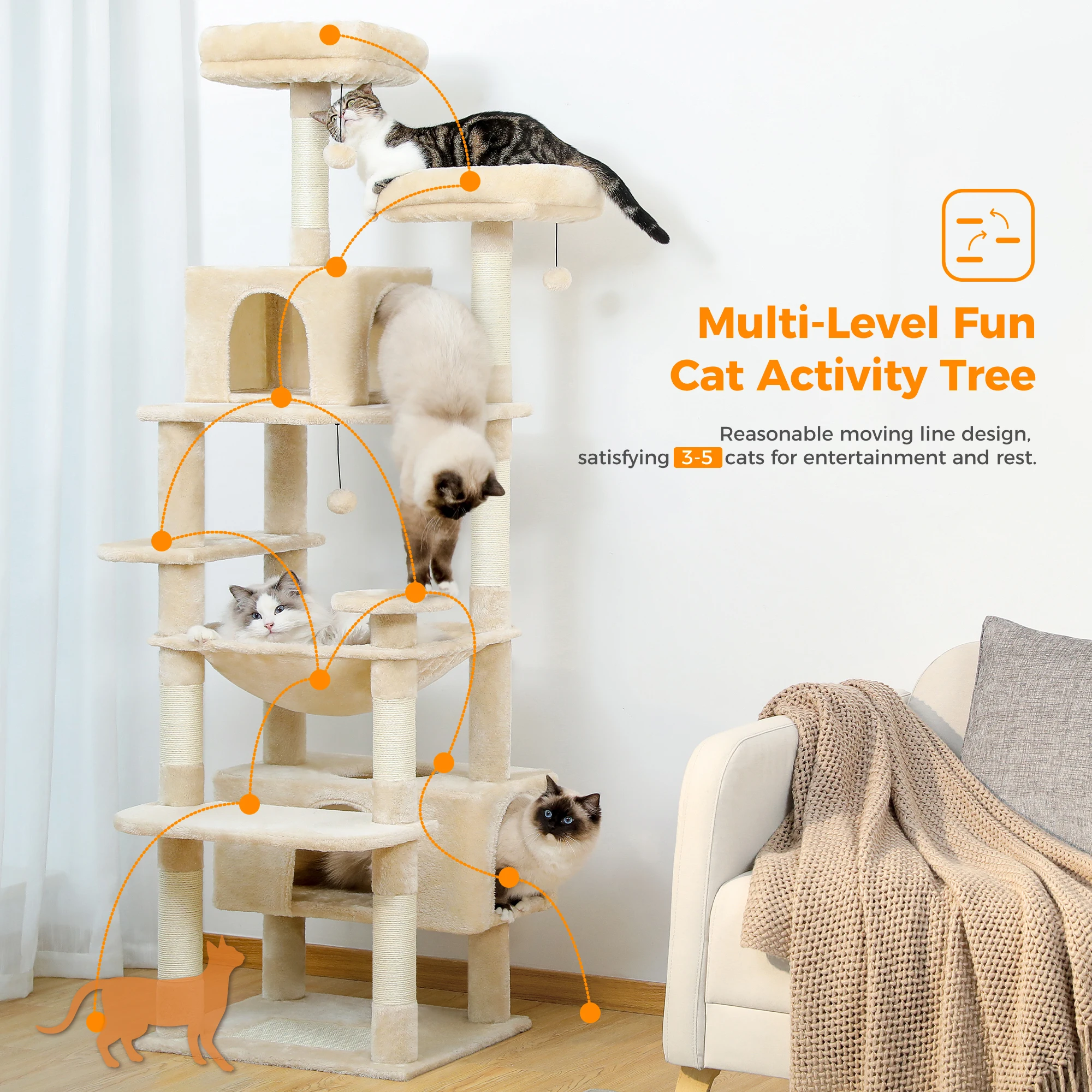 Large Cat Tree Sisal-Covered Scratching Posts 3