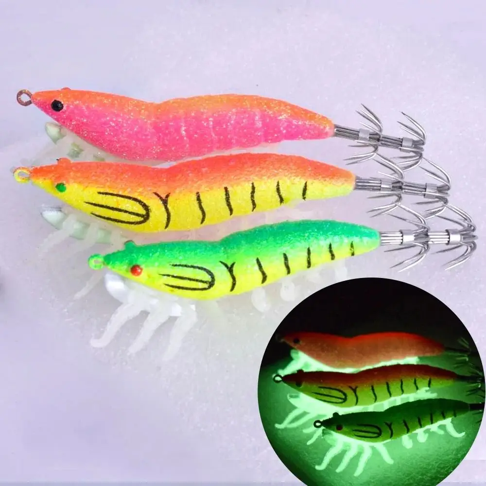 

Fluorescent Wood Shrimp Artificial Squid Jig Fishing Lure Soft-footed Glow-in-the-dark Squid Hook