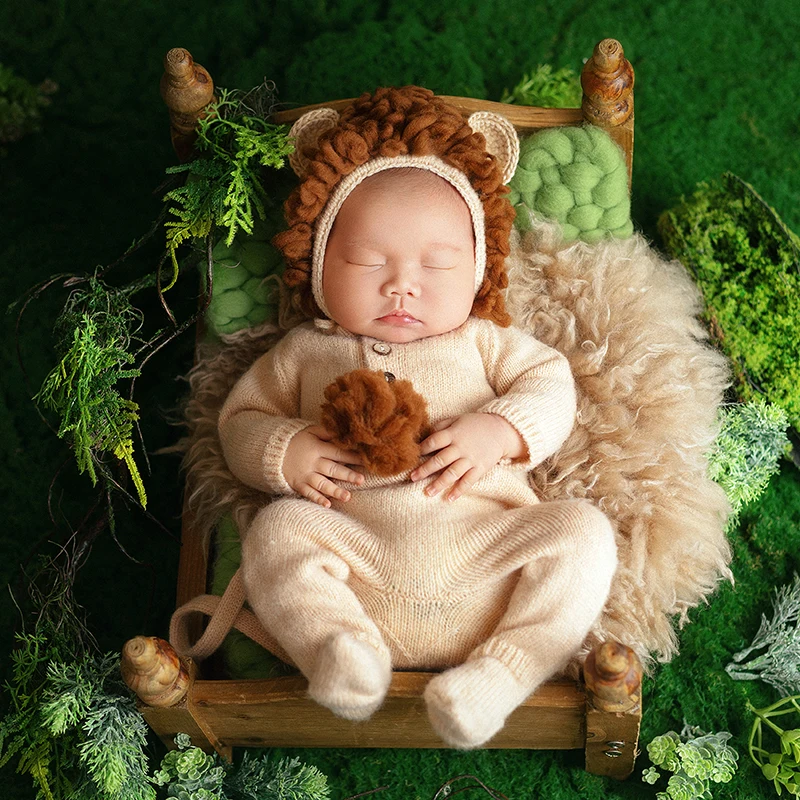 Baby Photography Costume Cute Lion Plush Hat Romper Tail Suit Baby Boy Cosplay Photo Costume Newborn Photoshoot Festive Outfit