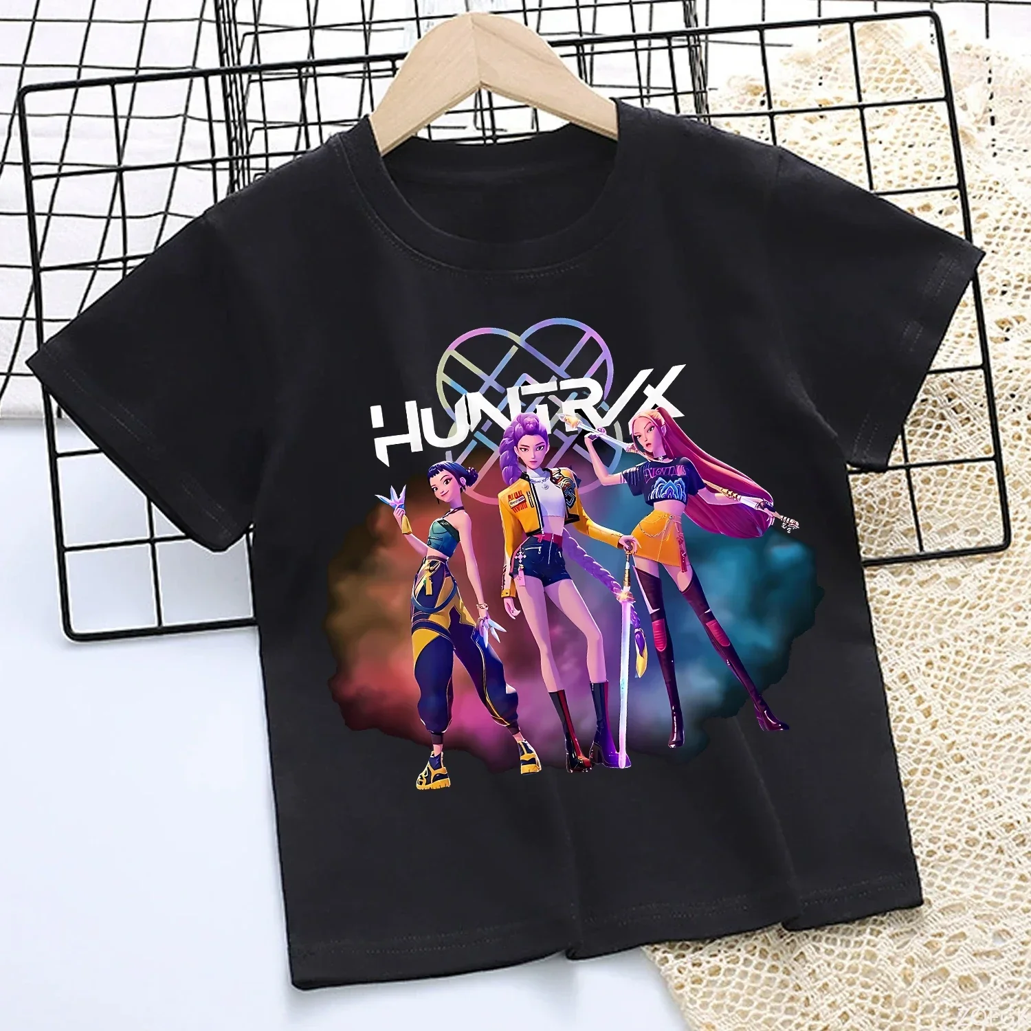 KPop Demon Hunters T-shirt pour enfants dessin animé noir T-shirt haut filles col rond manches courtes vêtements enfants vêtements d'été cadeau