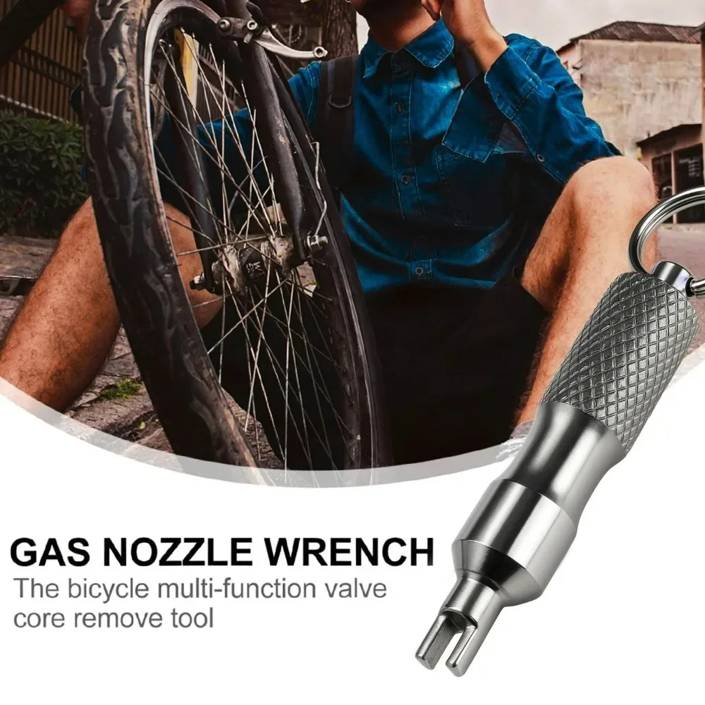 Portable Keychain Valve Core Remover Tool Stainless Steel Key Ring Spanner for Car Motorcycle ATV Bike Tire Repair Universal - view 2
