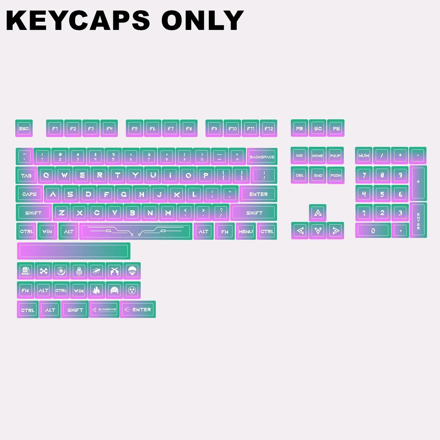 Neon PBT XDA Keycaps Set, Dye-Sublimated Legends Keycap para Mx Cherry Gateron Switch Kit Teclado Mecânico, 121 Chaves