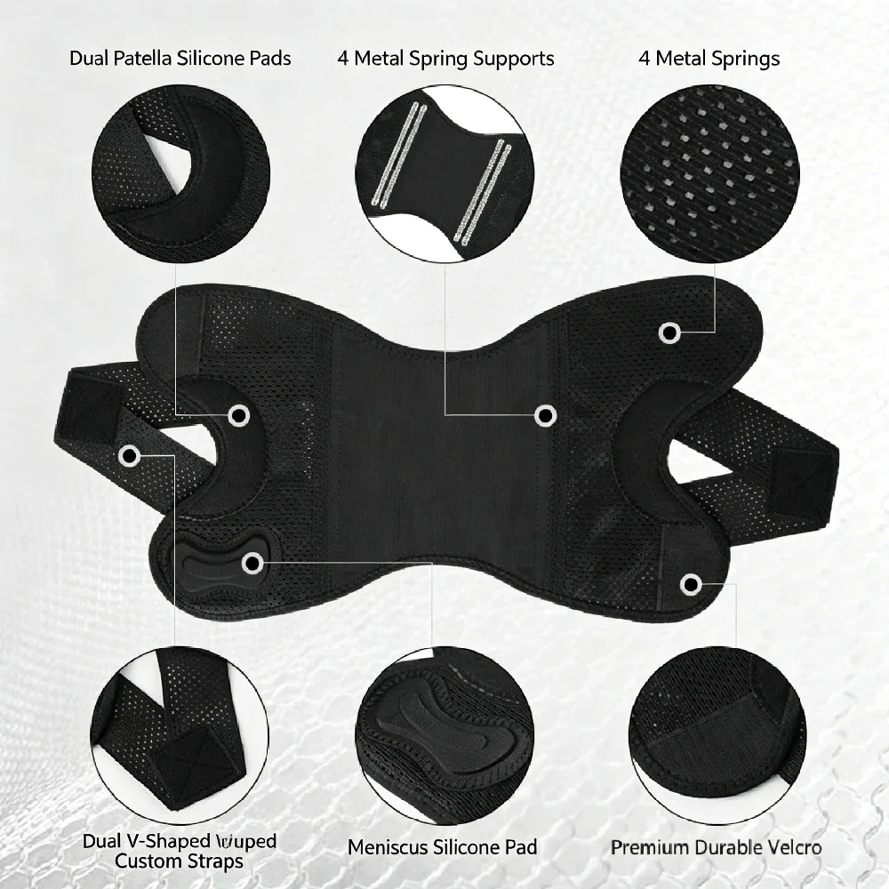 1PCS Meniscus Knee Brace for Women and Men Knee Support with Side Stabilizers Adjustable Knee Wrap with UltraBreathable V-Straps