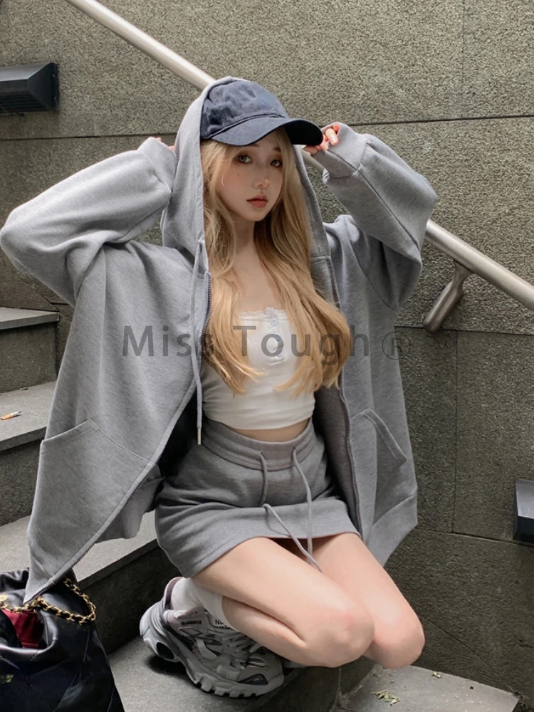 Autumn Korean Fashion Y2k Two Piece Set Women Sportwear Elegant Tracksuist Female Hooded Sweatshirt＋Sweet Skirt Set 2023 New