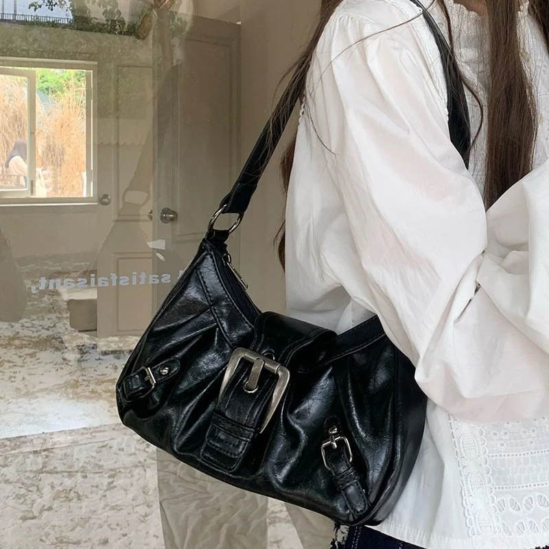 

2026 Fashion Women Vintage Distressed Shoulder Bags New French Daily Casual Versatile Handbags Female High Street Trend Bags