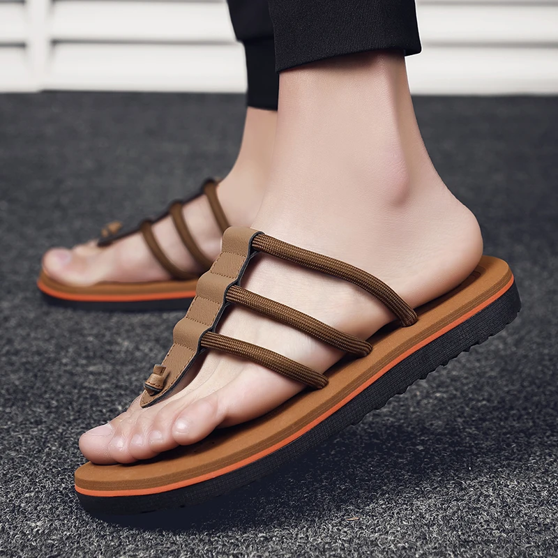 

Men's Summer Thick Bottom Anti-Slip Outdoor Slippers Beach Sandals Wear-Resistant Toe Post Flip Flops Youth Sport Casual Shoes