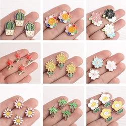 10pcs/lot Colorful Enamel Flower Charms for Jewelry Making Alloy Plant Tree Sunflower Charms Pendants for DIY Necklaces Earrings