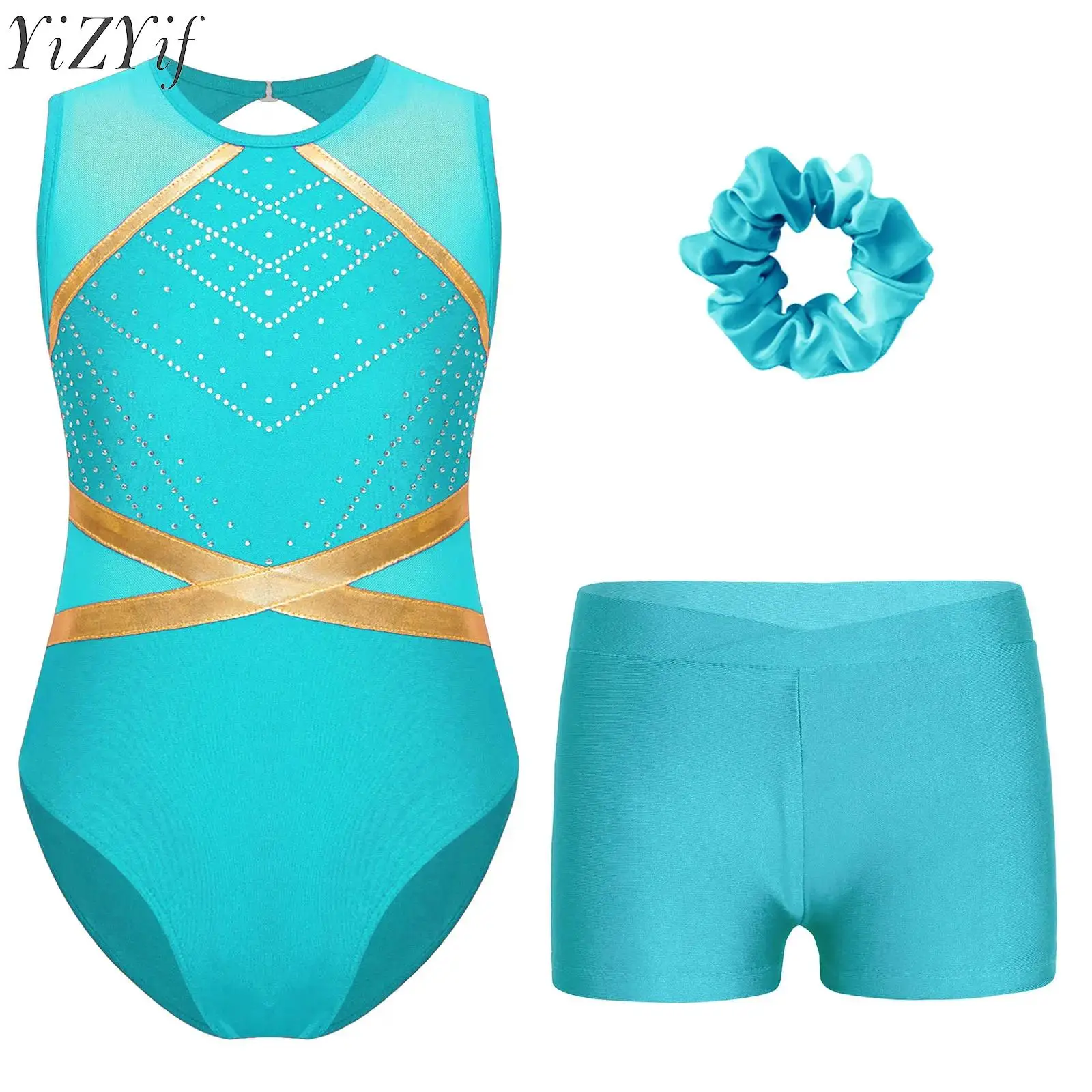 criancas-meninas-ballet-ginastica-conjuntos-esportes-patinacao-artistica-outfit-sem-mangas-strass-collant-com-v-front-cintura-shorts-terno