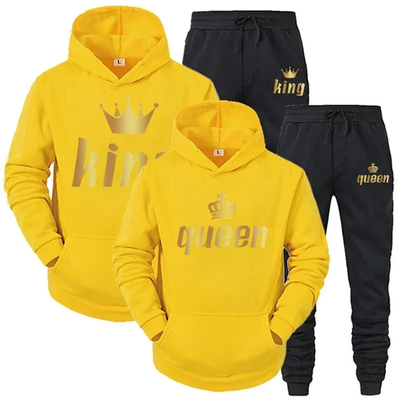 König und Königin Paar-Outfit Hoodie und Jogginghose Hochwertige Herren- und Damen-Freizeitkleidung Sport Jogginganzug King Queen Trainingsanzug – Detail 7