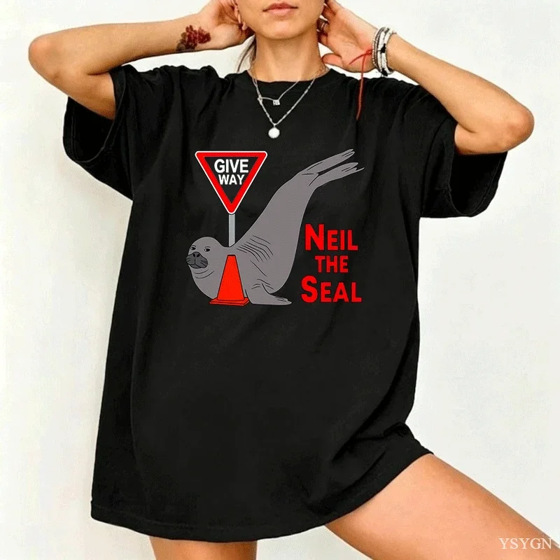 Neil The Seal T-Shirt Summer Pure Cotton T-Shirts Women Print Tshirts Short-Sleeved Vintage Tees Aesthetic Harajuku Streetwear