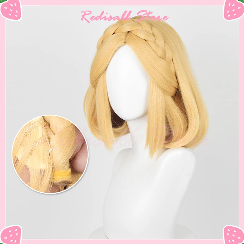 Zelda Princess Cosplay Wig Short Long Braided Straight Golden Hair Middle Part Scalp Heat Resistant Wild Game Synthetic Headwear