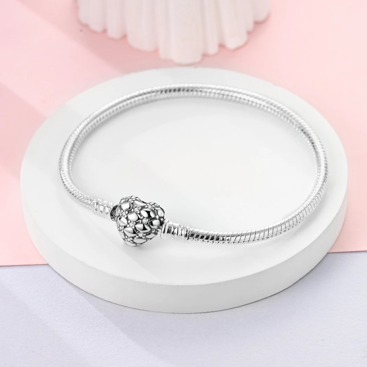 925 Sterling Silber Original Schlangenkette Herzverschluss Perlen-Sicherheitskette Armbänder Passend für Charms DIY Schmuck für Frauen – Detail 18