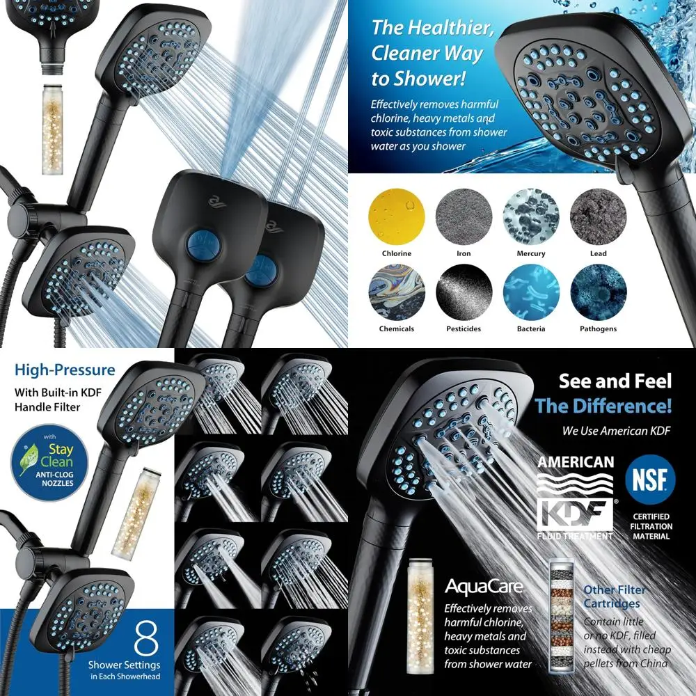 

Ручная насадка для душа высокого давления с 6 настройками, 82 режимами распыления и фильтром хлора для здоровья кожи и восстановления волос