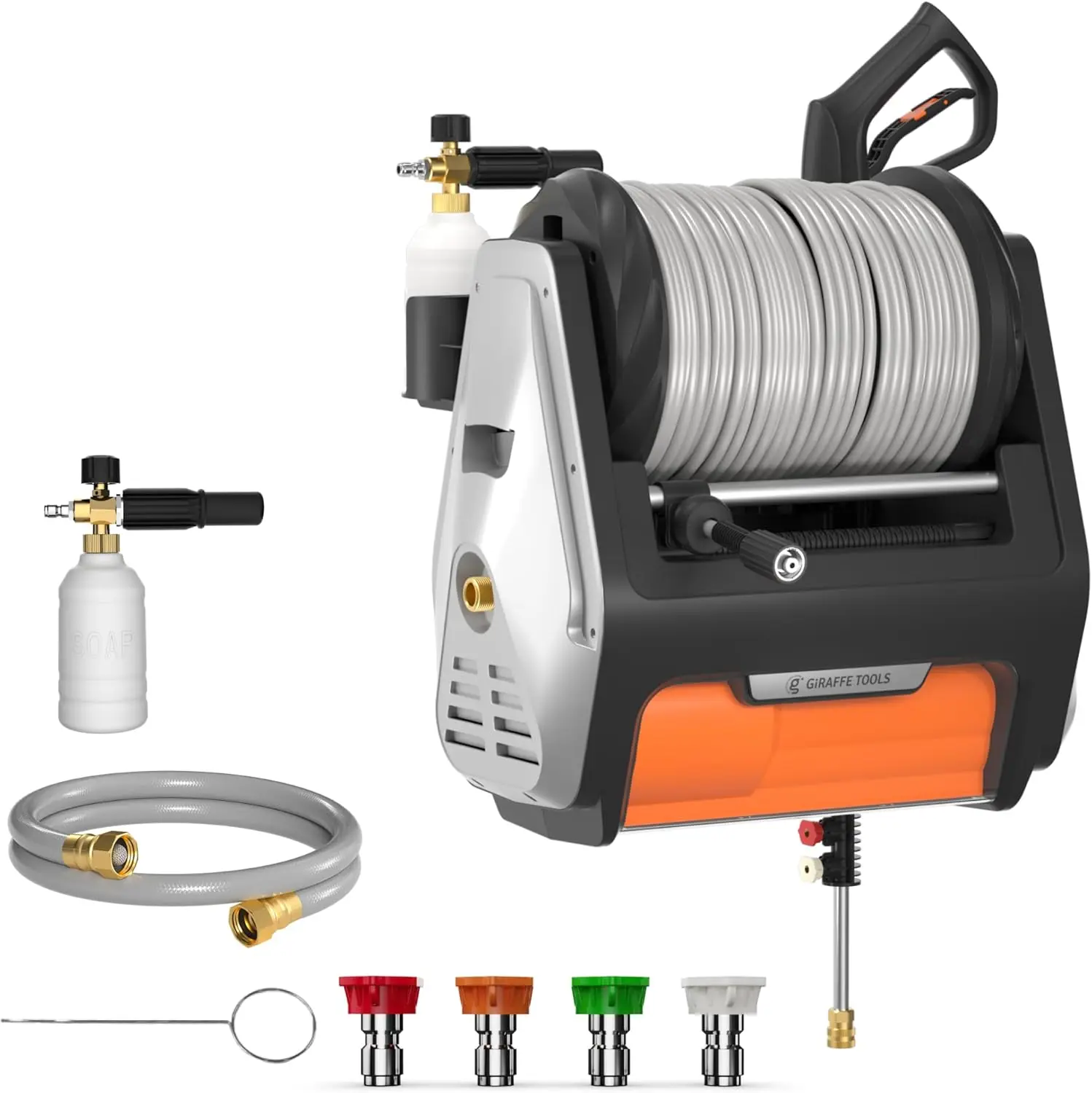 Pressure Washer PRO, Max 3300 PSI 1.6 GPM Electric Wall Mounted Power Washer with 100ft Retractable Hose Foam Cannon 4-Nozzles