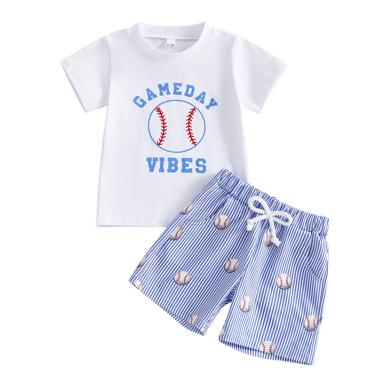 Toddler Baby Boy Baseball Outfit Letter Print Short Sleeve T-Shirts and Striped Shorts 2 Piece Summer Set