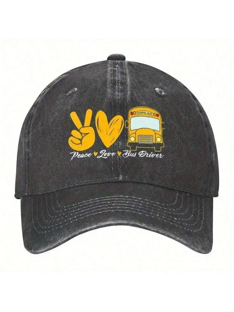 

Vintage Washed Baseball Cap Peace Love Bus Driver Design