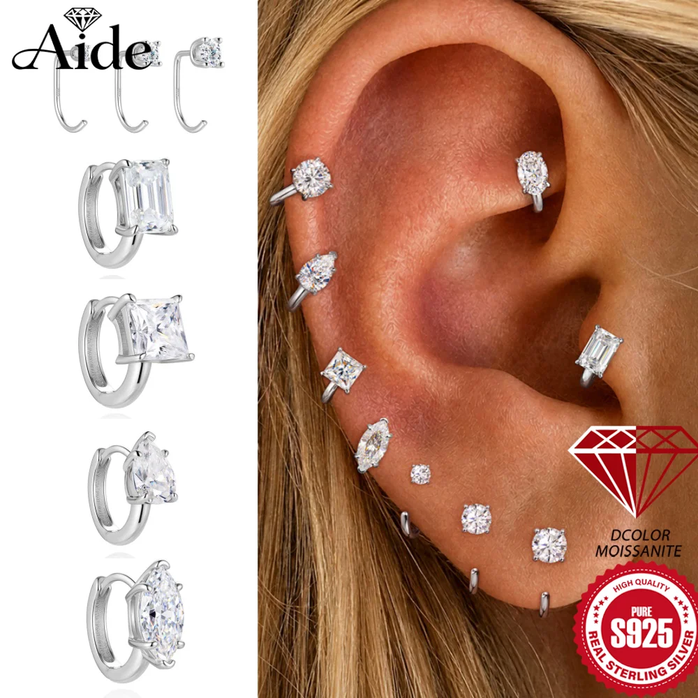 AIDE 925 Sterling Silver Pear/Horse Eyes Sparkling Moissanite Cartilage Helix Huggie Piercing Earring With Certificat