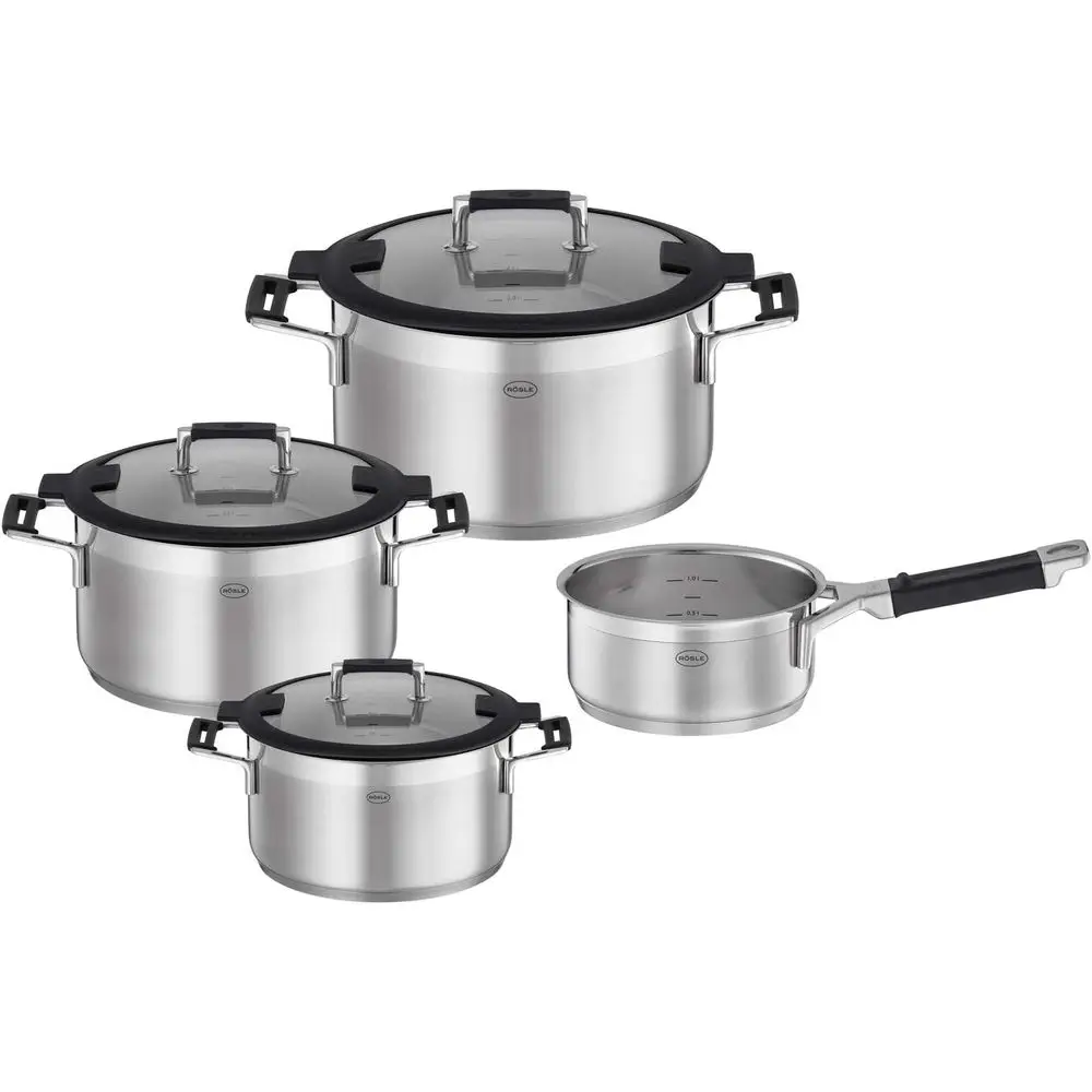 

4-Piece Cookware Set: 3 Pots & 1 Pan, 18/10 Stainless Steel, Induction Compatible, Dishwasher Safe
