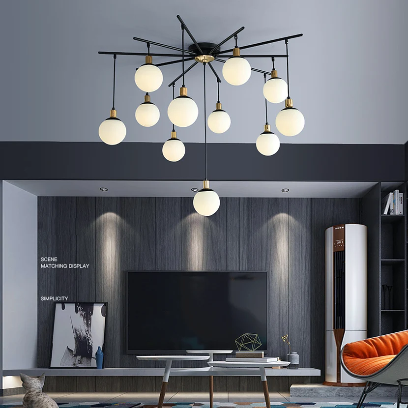 SANDYHA Nordic Chandelier Frosted Glass Soffitto Spider Molecular Room Modern Home Decor Aesthetic Living Hanging Light