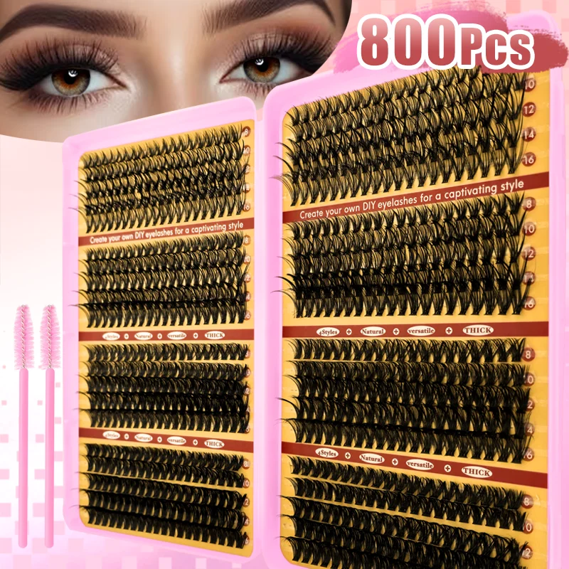 Kit de Pestañas 200/800 Piezas 8-16mm Extensiones Premium 30D 40D 50D 60D Reutilizables para Principiantes 6