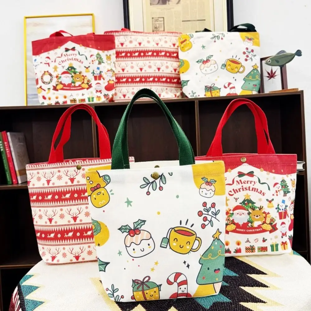 New Christmas Canvas Bag Casual Cartoon Pattern Candy Bag Large Capacity Fruit Packaging Bag