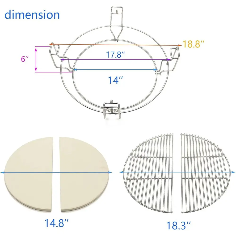 Upgraded Cooking Grates with Heat Deflectors for Large Kamado Grills: Compatible with BGE, Kamado Joe, and Char-Griller Akorn 18