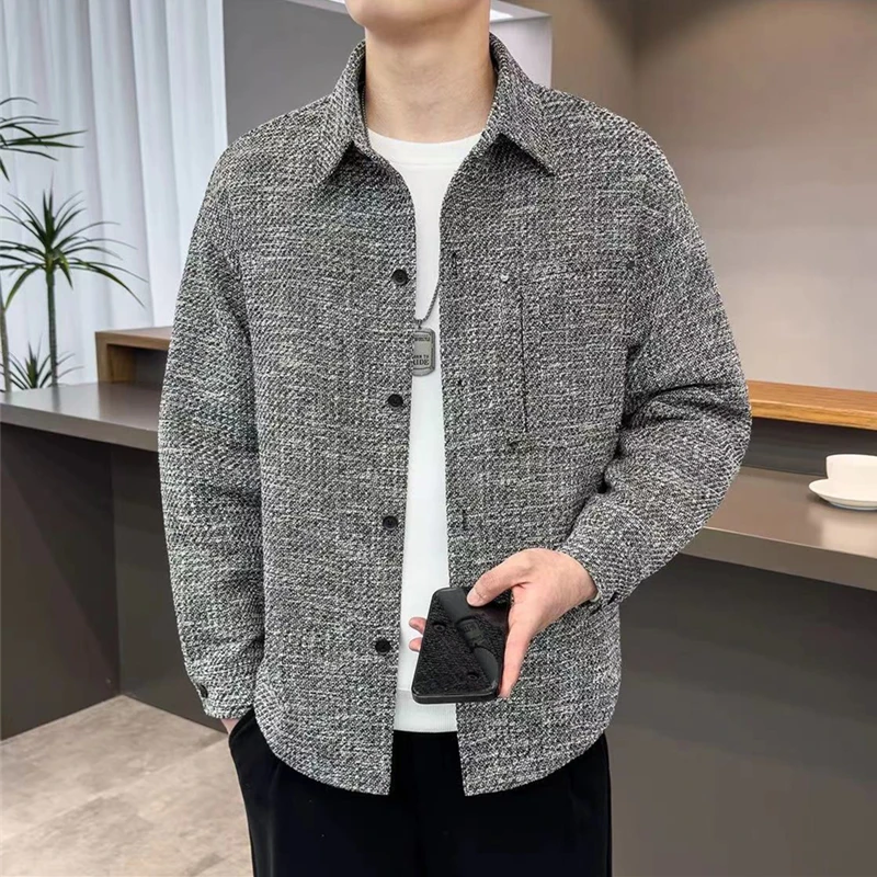 

Fall Men's Casual Loose Collar Jaet Faion Urban Sle Polyester Fiber Windproof Long Sve Outerwear irt